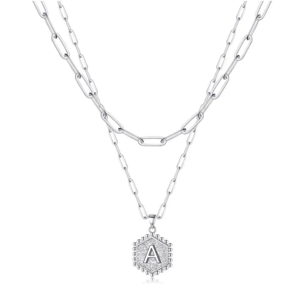 Silver Initial Layered Necklaces - Picture 2 of 5